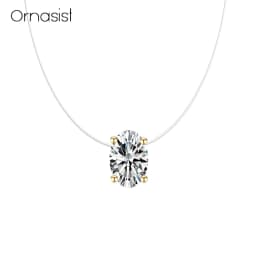 Luxury Bling AAA Oval Zircon Necklace Invisible Transparent Fishing Line Choker Women Necklaces Ellipse Pendant Collier Femme