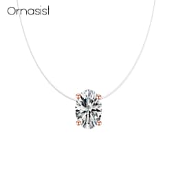 Luxury Bling AAA Oval Zircon Necklace Invisible Transparent Fishing Line Choker Women Necklaces Ellipse Pendant Collier Femme