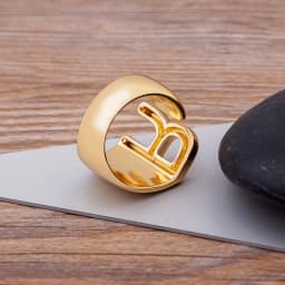 Trendy Hollow A-Z Letter Gold Color Adjustable Opening Ring Initials Name Alphabet Female Chunky Wide Party Wedding Jewelry