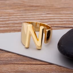 Trendy Hollow A-Z Letter Gold Color Adjustable Opening Ring Initials Name Alphabet Female Chunky Wide Party Wedding Jewelry