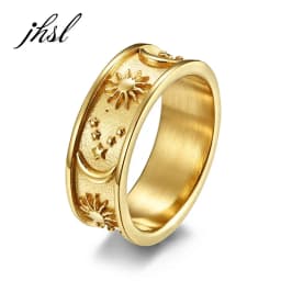 Men Rings Star Moon Sun Design Stainless Steel Rose Gold Silver Color wholesale Large US size 6 7 8 9 10 11 12 13