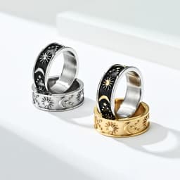 Men Rings Star Moon Sun Design Stainless Steel Rose Gold Silver Color wholesale Large US size 6 7 8 9 10 11 12 13