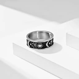 Men Rings Star Moon Sun Design Stainless Steel Rose Gold Silver Color wholesale Large US size 6 7 8 9 10 11 12 13