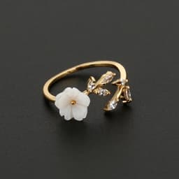Women's Romantic Flower Engagement Finger Rings Shiny Crystal Lovely Small Shell Leaf Rose Gold Opening Wedding Ring Band Gifts