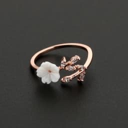 Women's Romantic Flower Engagement Finger Rings Shiny Crystal Lovely Small Shell Leaf Rose Gold Opening Wedding Ring Band Gifts