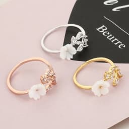 Women's Romantic Flower Engagement Finger Rings Shiny Crystal Lovely Small Shell Leaf Rose Gold Opening Wedding Ring Band Gifts