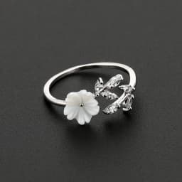 Women's Romantic Flower Engagement Finger Rings Shiny Crystal Lovely Small Shell Leaf Rose Gold Opening Wedding Ring Band Gifts