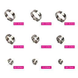 25pcs Hose Clamps Single Ear Stepless 5.8-23.5mm 304 Stainless Steel Hose Clamps Cinch Clamp Rings for Sealing Kinds of Hose