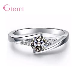 100% Real 925 Sterling Silver Finger Ring Stackable Cubic Zirconia Party Ring For Women Girl Engagement Wedding Jewelry Gift