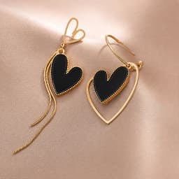 Korean Asymmetric Hollow Black Heart Dangle Earrings For Women Temperament Exaggerated Drop Earrings Party Jewelry