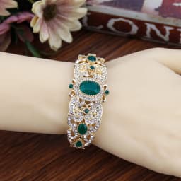 Sunspicems 18K Gold Color Morocco Algeria Cuff Bracelet Bangle For Women Full Crystal Turkey Bridal Wedding Jewelry Gift