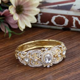 Sunspicems 18K Gold Color Morocco Algeria Cuff Bracelet Bangle For Women Full Crystal Turkey Bridal Wedding Jewelry Gift
