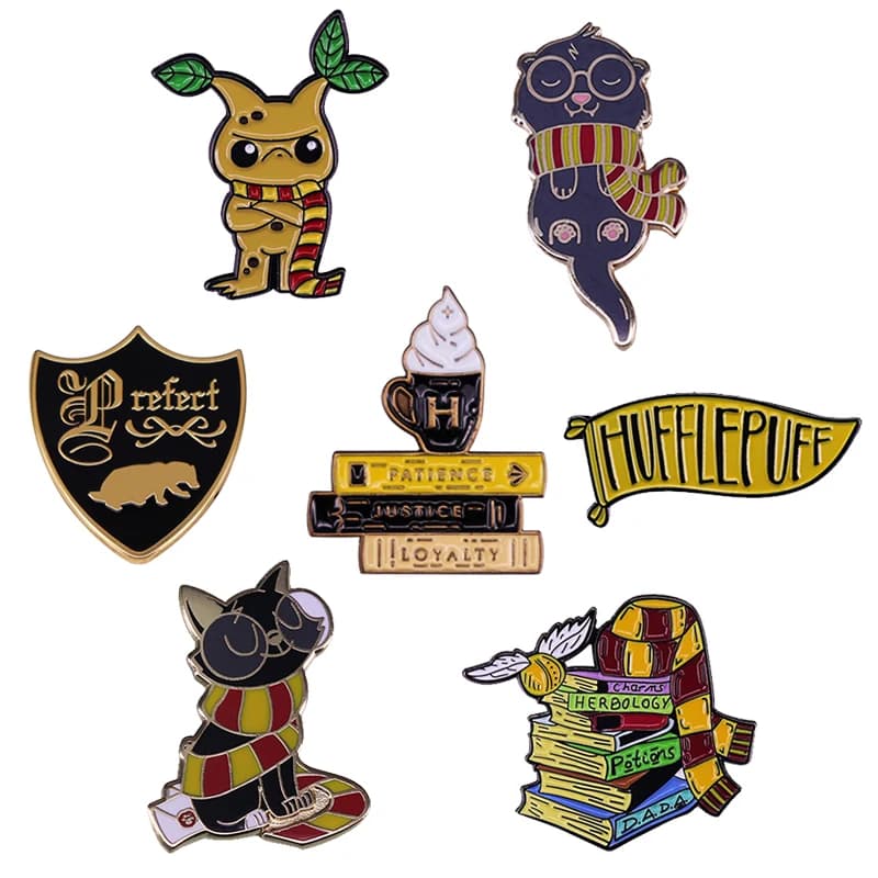 Wizarding school The Most Inclusive House Hufflepuff pinss magic Cat Mandrake Root Charms,Herbology,Potions-Spell Books brooch