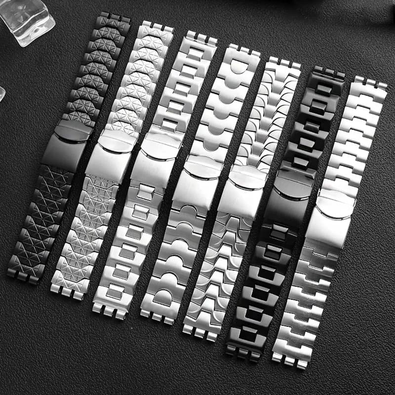Fine steel watchband double convex mouth for Swatch watch YCS Yas YGS iron men's and women's steel watch strap 19 mm wristband