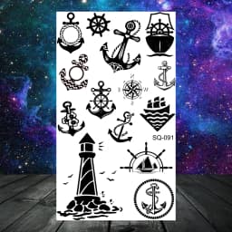 Anchor Pirate Skull Temporary Tattoos For Women Adult Men Kids Boy Astronaut Ship Seahorse Fake Tattoo Neck Arm Hand Small Tatoo