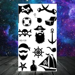Anchor Pirate Skull Temporary Tattoos For Women Adult Men Kids Boy Astronaut Ship Seahorse Fake Tattoo Neck Arm Hand Small Tatoo