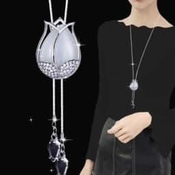 Crystal Moon Flower Long Necklaces for Women Jewelry 2026 Fashion Tassel Silver Color Necklaces & Pendants Sweater Chain Collier
