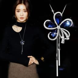 Crystal Moon Flower Long Necklaces for Women Jewelry 2026 Fashion Tassel Silver Color Necklaces & Pendants Sweater Chain Collier