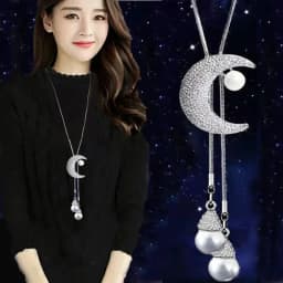 Crystal Moon Flower Long Necklaces for Women Jewelry 2026 Fashion Tassel Silver Color Necklaces & Pendants Sweater Chain Collier