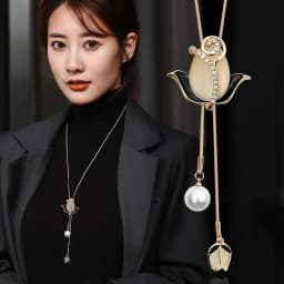 Crystal Moon Flower Long Necklaces for Women Jewelry 2026 Fashion Tassel Silver Color Necklaces & Pendants Sweater Chain Collier
