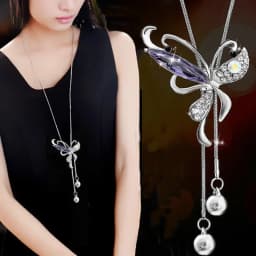 Crystal Moon Flower Long Necklaces for Women Jewelry 2026 Fashion Tassel Silver Color Necklaces & Pendants Sweater Chain Collier