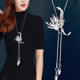 Crystal Moon Flower Long Necklaces for Women Jewelry 2026 Fashion Tassel Silver Color Necklaces & Pendants Sweater Chain Collier