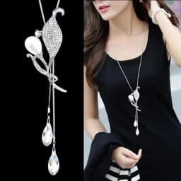 Crystal Moon Flower Long Necklaces for Women Jewelry 2026 Fashion Tassel Silver Color Necklaces & Pendants Sweater Chain Collier
