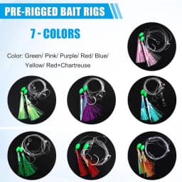 5packs Fishing Bait Rig Saltwater Flounder Rigs with Mono Leader for Flounder Sea Bass Halibut Black Pompano Bottom Fishing Rigs