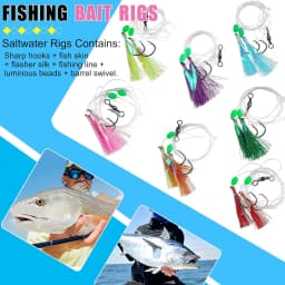 5packs Fishing Bait Rig Saltwater Flounder Rigs with Mono Leader for Flounder Sea Bass Halibut Black Pompano Bottom Fishing Rigs