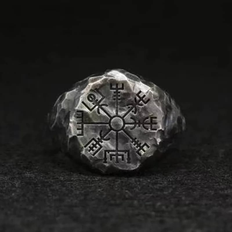 Dropshipping Stainless Steel Viking Compass Runic Statement Rings Men Vintage Color Nordic Viking Totem Odin Men Rings Jewelry