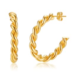 Dainty Twisted Stainless Steel Hoop Earrings for Women, Gold Color Plating Circle Round Ear Clip Accessory Mother's Day Gift