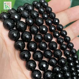 Natural Smooth Faceted Black Agates Beads 15'' Strand 4/6/8/10/12/14mm Round Loose Stone Beads for Jewelry Making Diy Bracelets