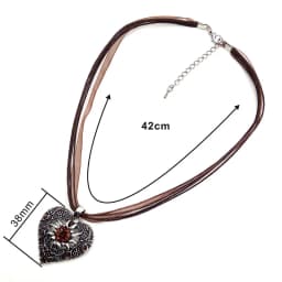 Heart Shape Vintage Carved Edelweiss Pendant Necklace Women Multicolor Rhinestone Ribbon Rope Necklace Oktoberfest Jewelry