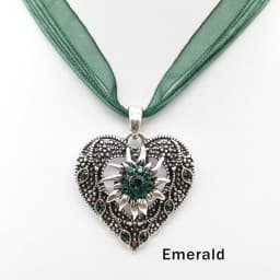 Heart Shape Vintage Carved Edelweiss Pendant Necklace Women Multicolor Rhinestone Ribbon Rope Necklace Oktoberfest Jewelry