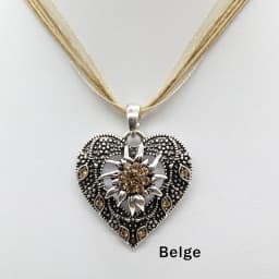 Heart Shape Vintage Carved Edelweiss Pendant Necklace Women Multicolor Rhinestone Ribbon Rope Necklace Oktoberfest Jewelry