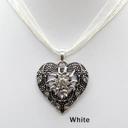 Heart Shape Vintage Carved Edelweiss Pendant Necklace Women Multicolor Rhinestone Ribbon Rope Necklace Oktoberfest Jewelry