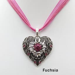 Heart Shape Vintage Carved Edelweiss Pendant Necklace Women Multicolor Rhinestone Ribbon Rope Necklace Oktoberfest Jewelry