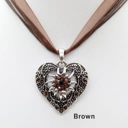 Heart Shape Vintage Carved Edelweiss Pendant Necklace Women Multicolor Rhinestone Ribbon Rope Necklace Oktoberfest Jewelry