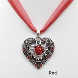 Heart Shape Vintage Carved Edelweiss Pendant Necklace Women Multicolor Rhinestone Ribbon Rope Necklace Oktoberfest Jewelry