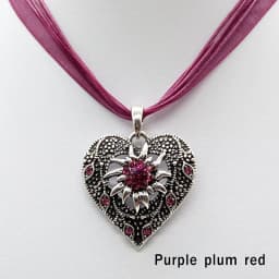 Heart Shape Vintage Carved Edelweiss Pendant Necklace Women Multicolor Rhinestone Ribbon Rope Necklace Oktoberfest Jewelry