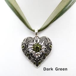 Heart Shape Vintage Carved Edelweiss Pendant Necklace Women Multicolor Rhinestone Ribbon Rope Necklace Oktoberfest Jewelry