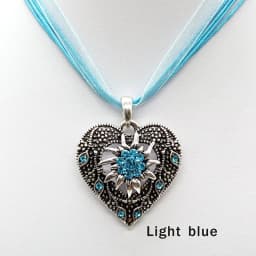 Heart Shape Vintage Carved Edelweiss Pendant Necklace Women Multicolor Rhinestone Ribbon Rope Necklace Oktoberfest Jewelry