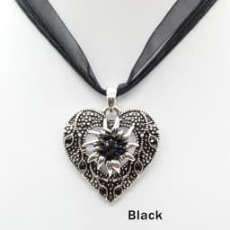 Heart Shape Vintage Carved Edelweiss Pendant Necklace Women Multicolor Rhinestone Ribbon Rope Necklace Oktoberfest Jewelry