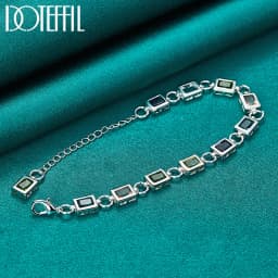 DOTEFFIL 925 Sterling Silver Square inlaid With Multi-color AAA Zircon Bracelet Chain For Woman Engagement Party Wedding Jewelry