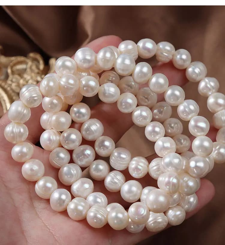 Elegant Natural Freshwater Pearl Bracelets for Women White Baroque Pearl Charm Elastic Bangle Fine Jewelry Wedding Party 8-9mm