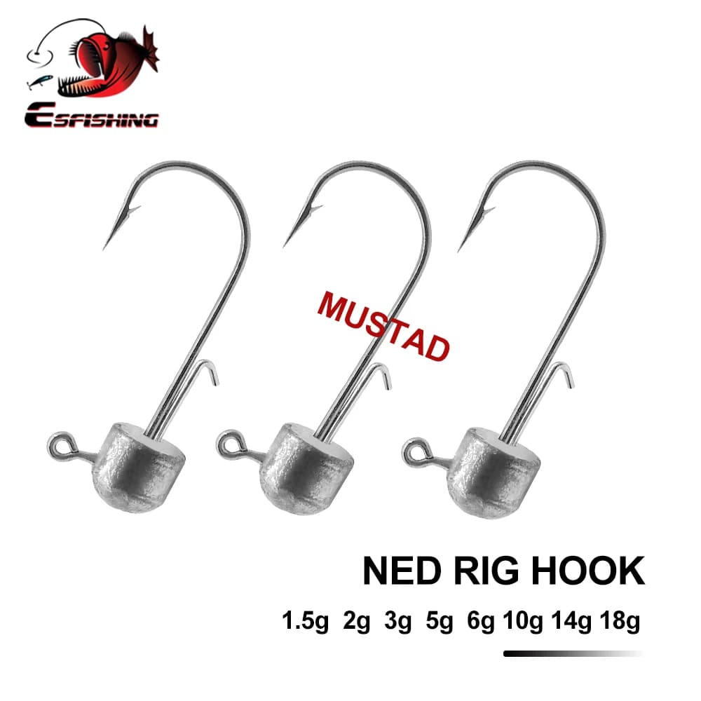 ESFISHING Pesca Ned Rig Hook Jig Head 1.5g 2g 3g 5g 6g 10g 14g 18g Mustad Hooks for Soft Lure Fishing
