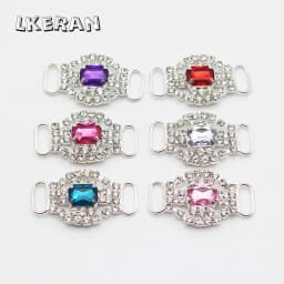 LKERAN 10Pcs 20*34mm Fashion Crystal Buckles Rhinestone Bikini Connector Ribbon Clothing Buckle