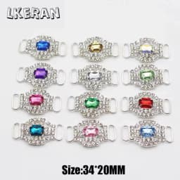 LKERAN 10Pcs 20*34mm Fashion Crystal Buckles Rhinestone Bikini Connector Ribbon Clothing Buckle