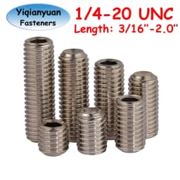 Yiqianyuan 5Pcs 1/4-20x3/16"~2" UNC Thread SUS304 Stainless Steel Hexagon Socket Set Screws With Cup Point Headless Screws