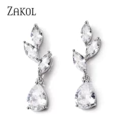 ZAKOL Vintage Flower Shape Zircon Water Drop Crystal Pendant Dangle Women's Earrings Bridal Wedding Jewelry 2026 Trend